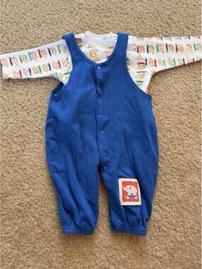 2pc Vintage Carters Elephant Skateboard 2pc Romper And Shirt Set 0-3M